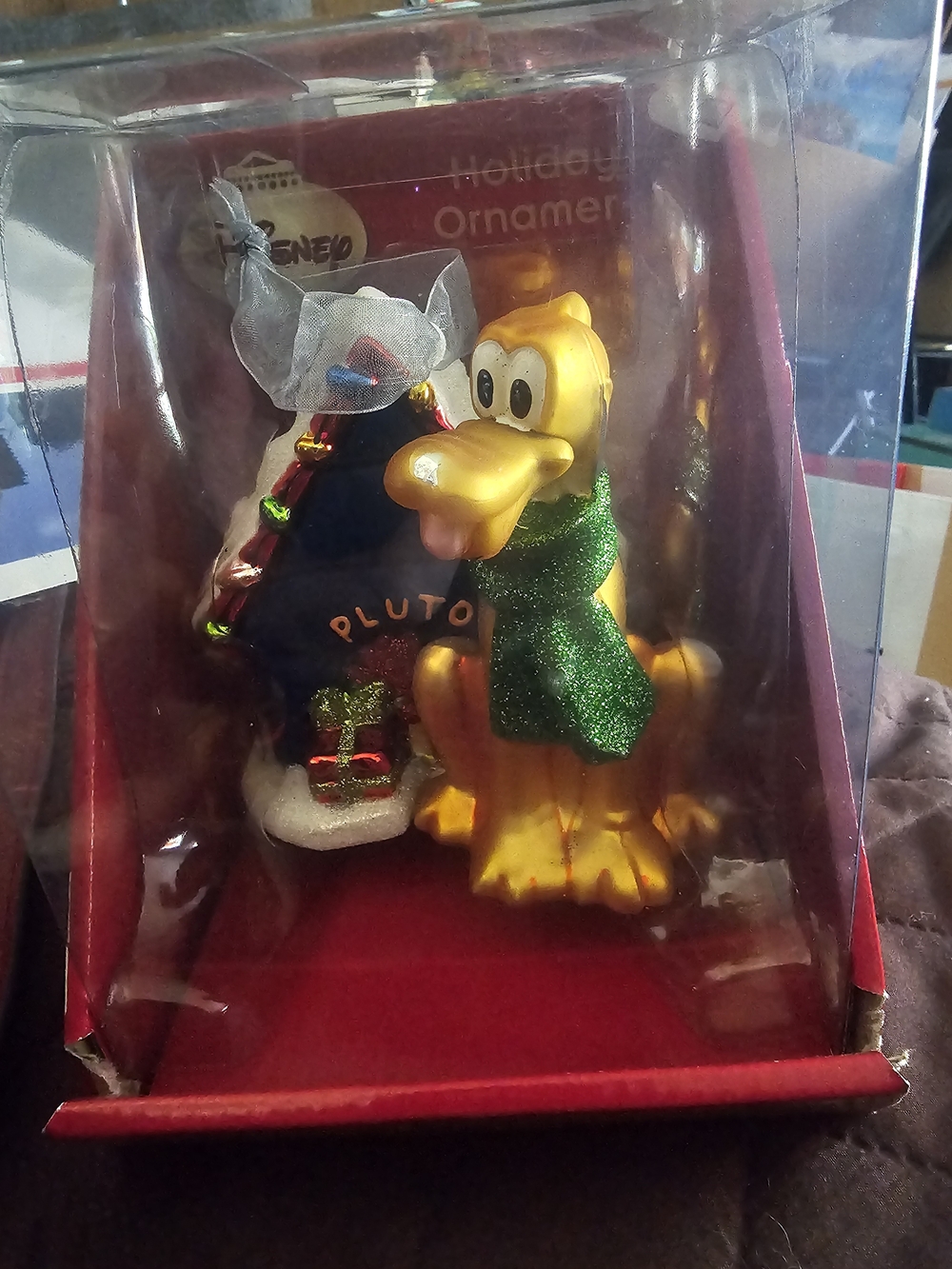 Disney Pluto Gold Figurine Holiday Ornament - Green Scarf